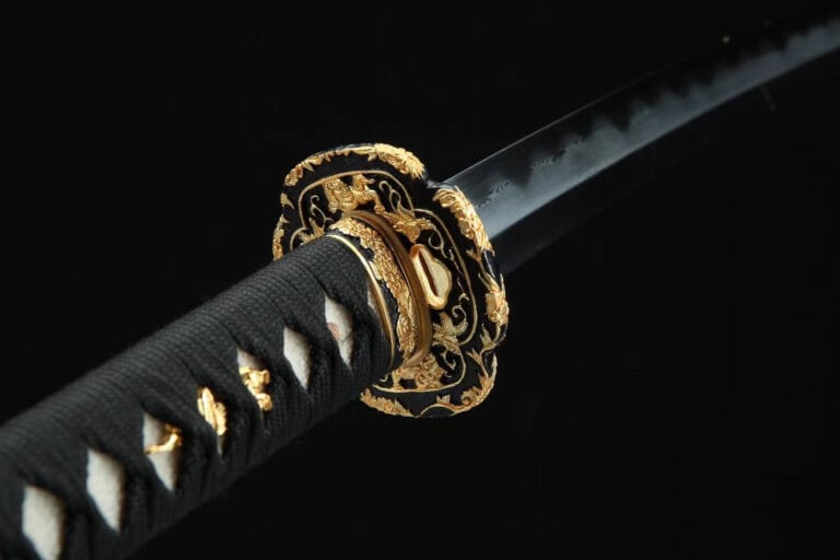 Zwarte Katana Gouden Bloem Tsuba