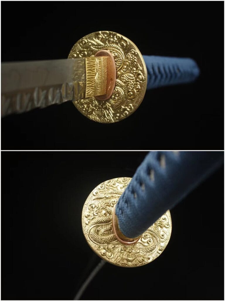 Blauw Gegraveerde Draken Schede Katana