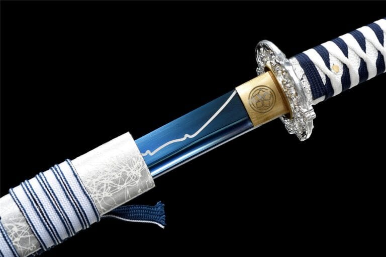 Zwart en Wit Handvat Blauw Lemmet Katana