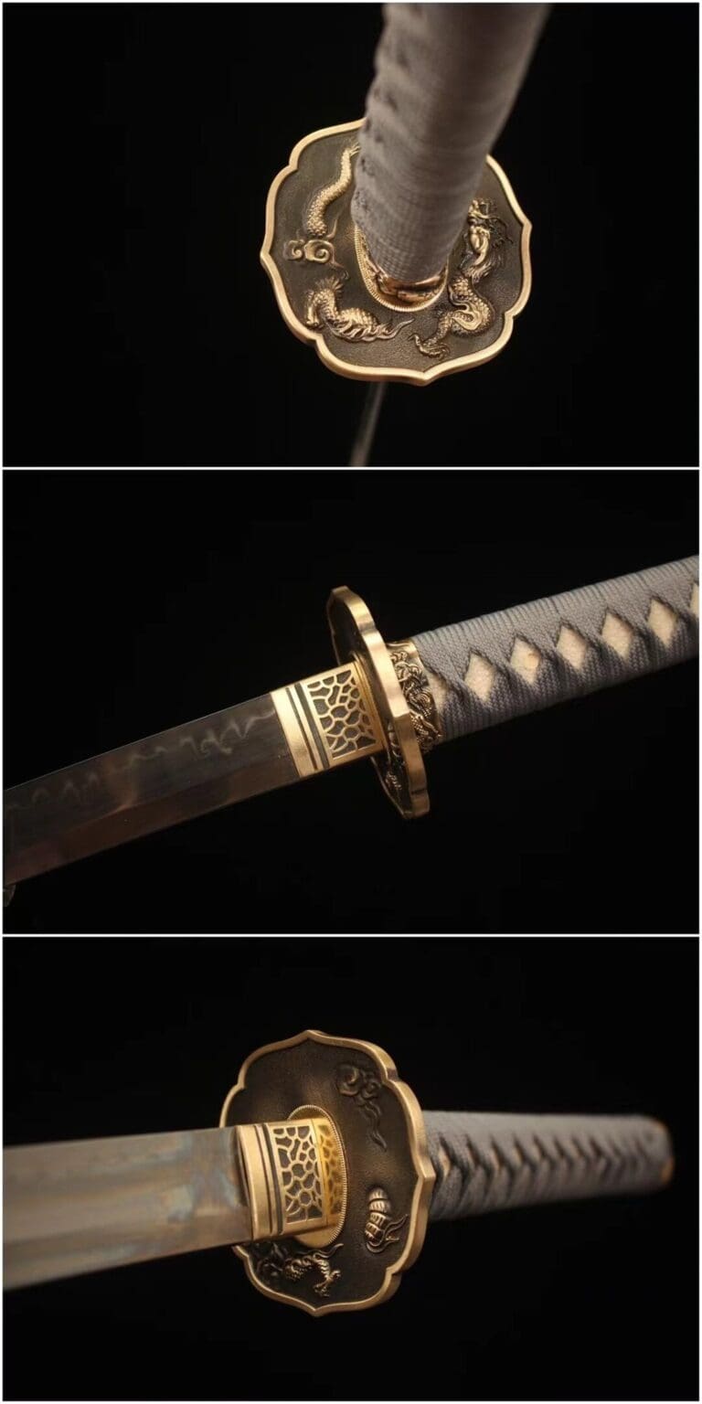 Katana met grijze handgreep gouden draak